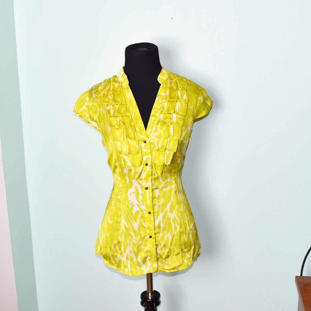 New York and Company Yellow Ruffle Blouse